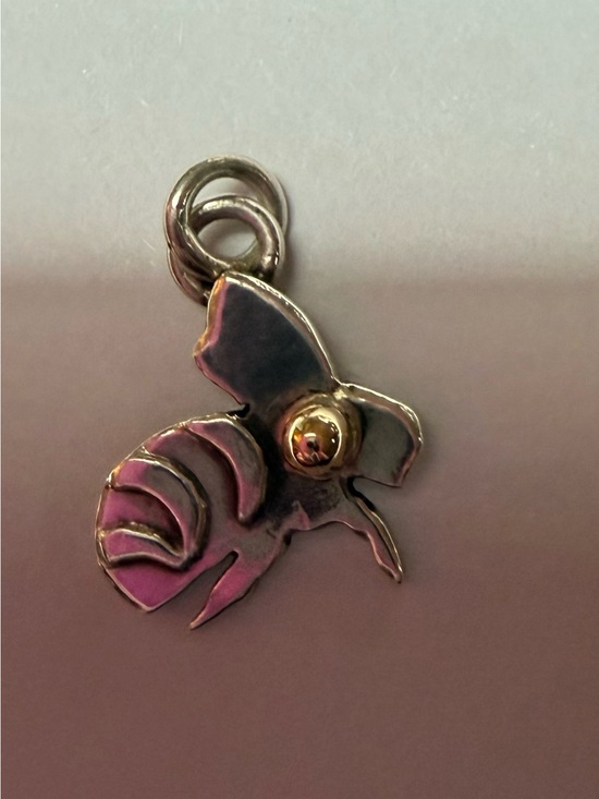Jewelry - Silver Bee Charm Pendant with 10k Gold Accent - Silver & Gold
